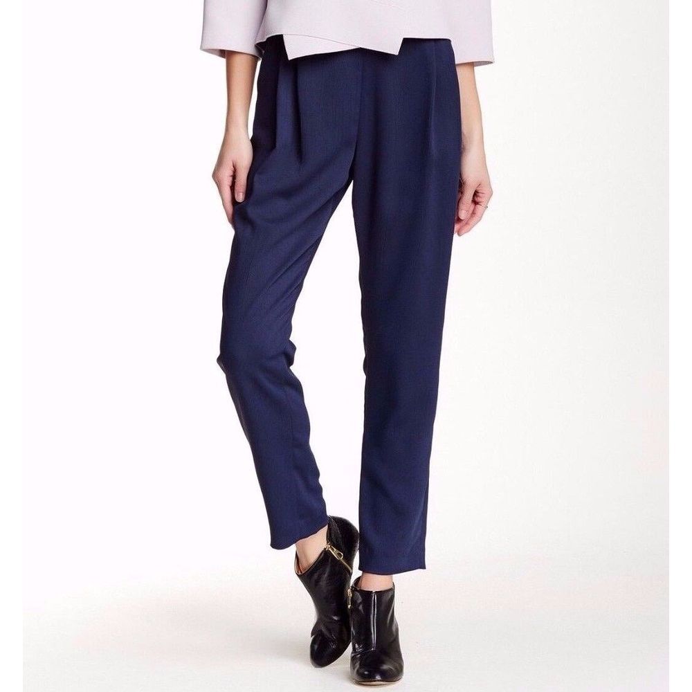 NWT$395 DEREK LAM‎ 10 CROSBY Pleated Track Pant Trouser Midnight [SZ 8] #833